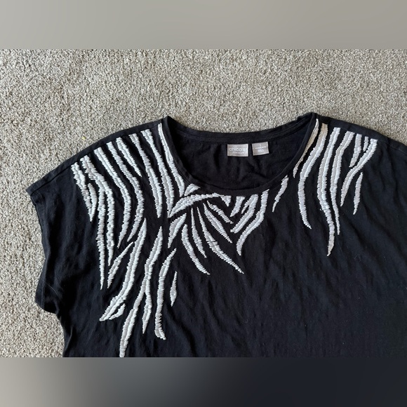 Chicos Top size 3 - XL Zebra embroidered contrasts body top 100% cotton summer - Picture 4 of 9